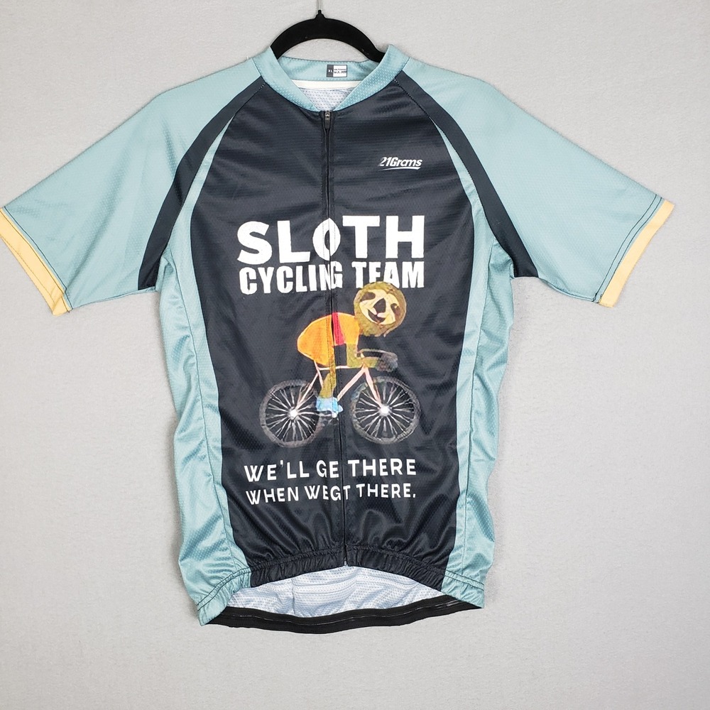 21 Grams Size XL Sloth Cycling Team Bicycling Jersey Blue Black Athletic Funny